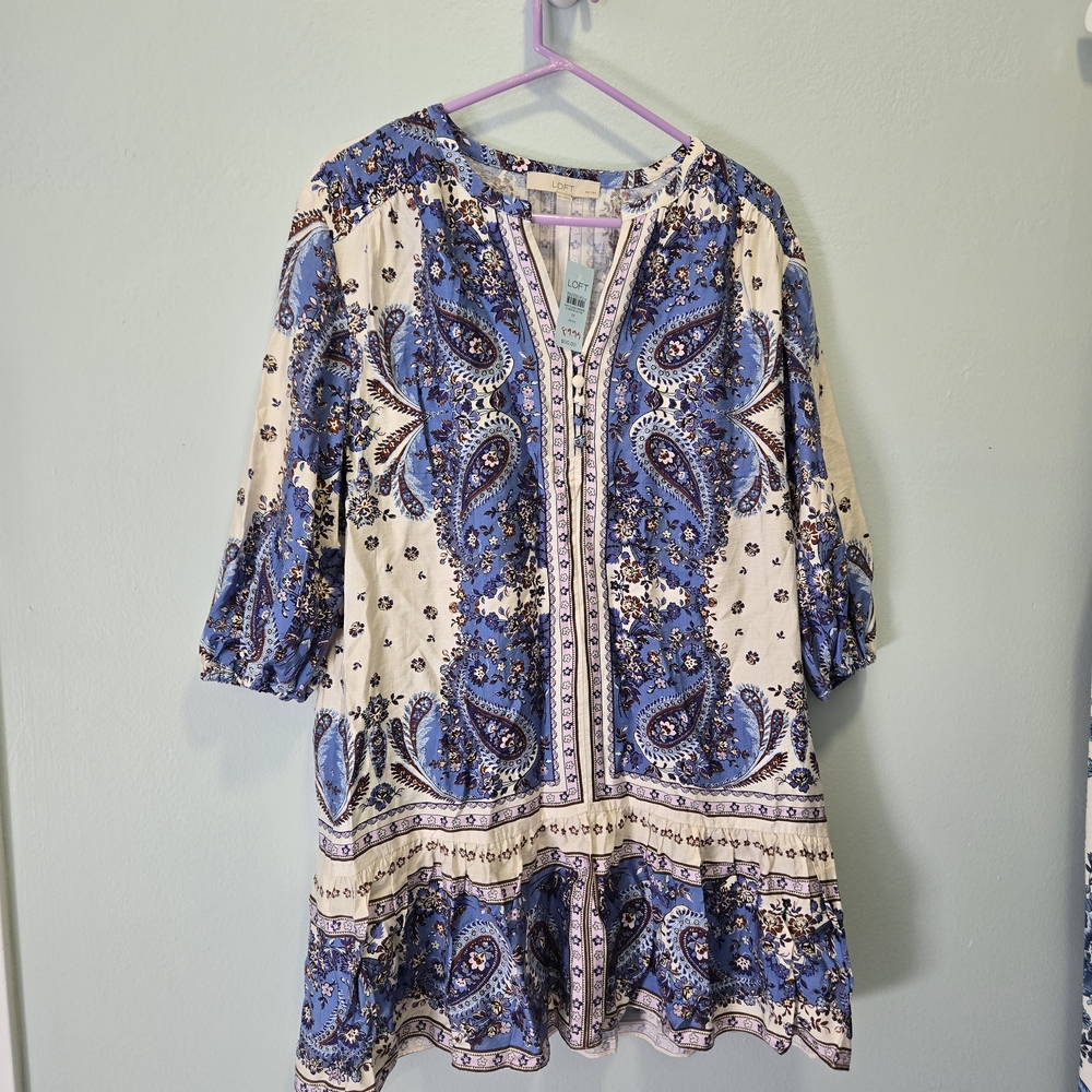 LOFT Floral Blue and White Dress